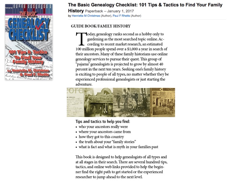 The Basic Genealogy Checklist: 101 Tips & Tactics to Find Your Family History: Henrietta M Christmas, Paul F Rhetts: 9781943681129: Amazon.com: Books
