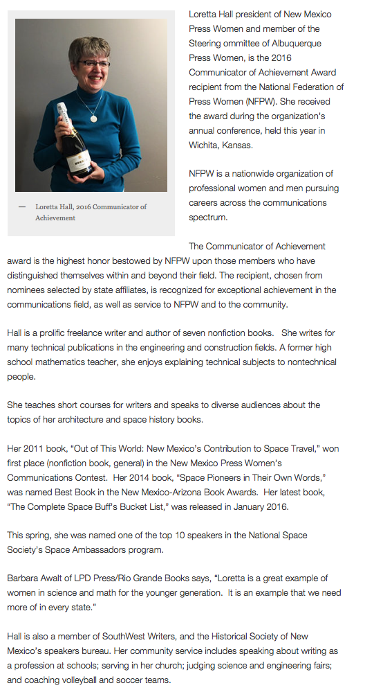 Loretta Hall is 2016 NFPW Communicator of Achievement | New Mexico Press Women